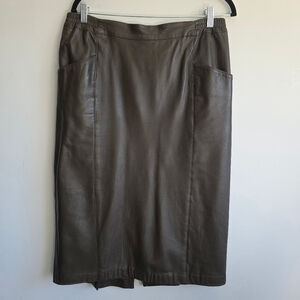 Vintage Michel Antoni Green Leather Lined Pencil Skirt Office Party Sz 16